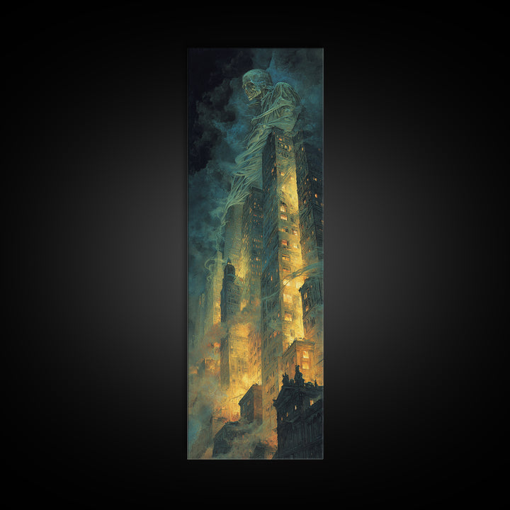 The Haunted City Skyline, Gothic Nightmare Art, Tall Narrow Wall Art, Dark Halloween Decor, Canvas Print, Halloween Wall Art
