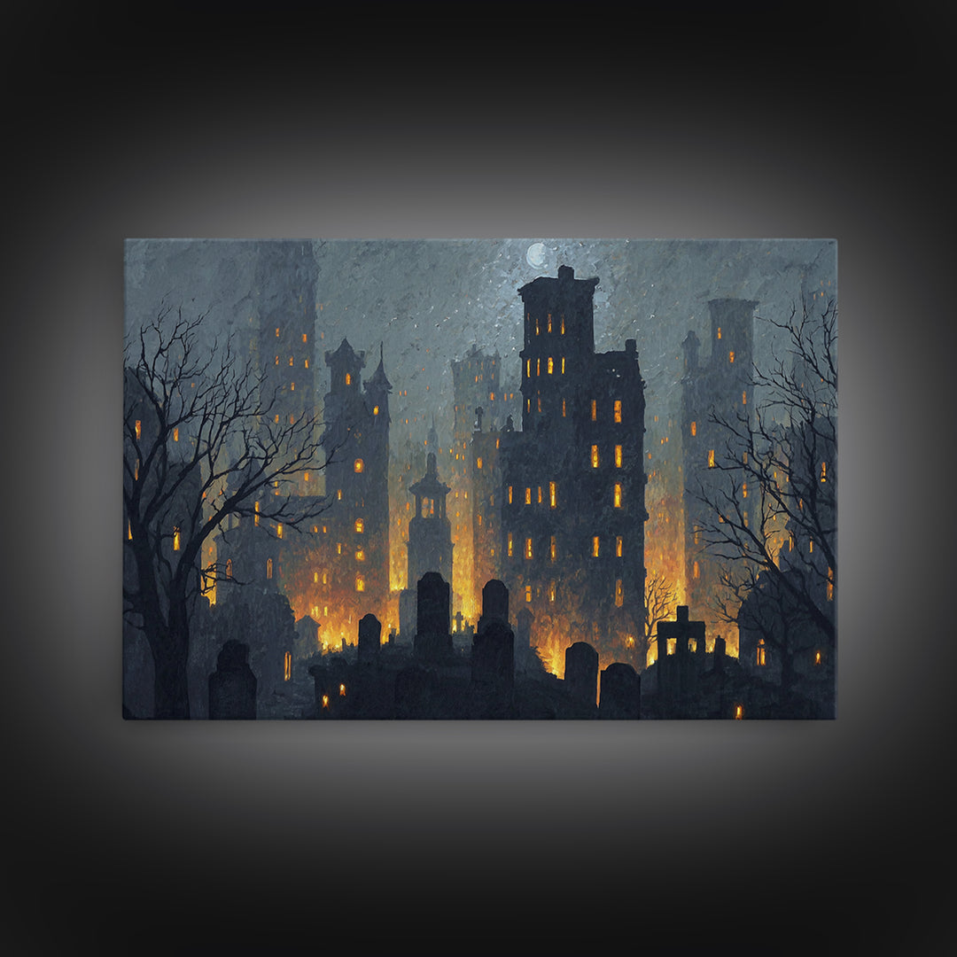 The Haunted City Skyline, Romantic Gothic Landscape, Landscape Wall Art, Dark Fantasy Wall Art, Framed Canvas Print