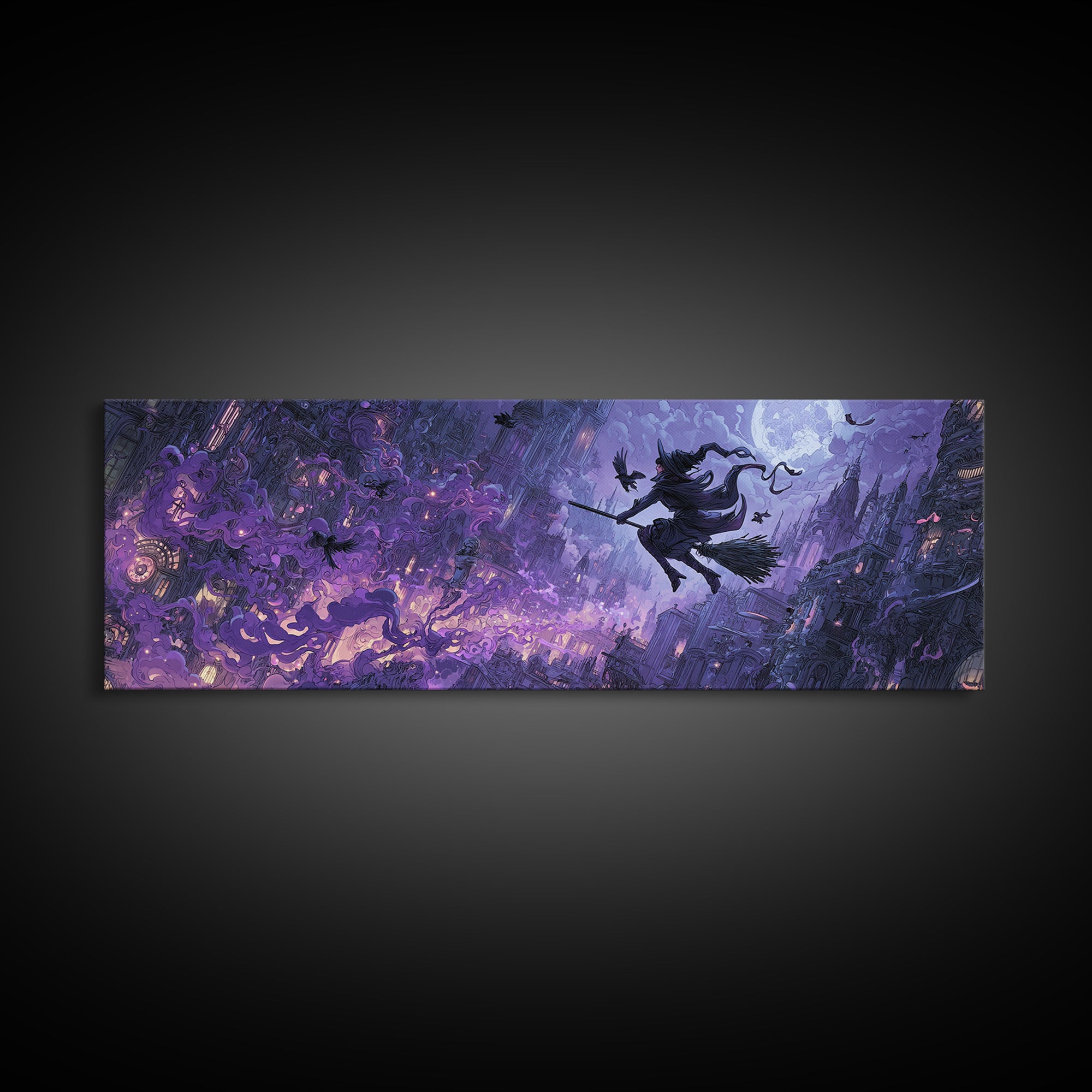 The Cyberpunk Witch, Medieval Grotesque Art, Extra Wide Wall Art, Macabre Wall Art, Framed Canvas Print, Halloween Wall Art