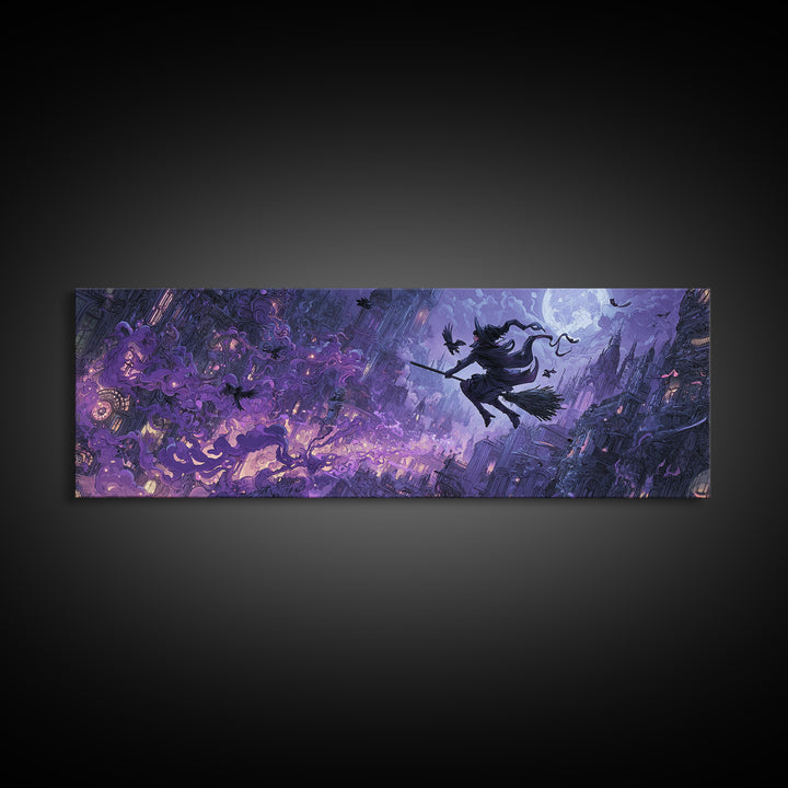 The Cyberpunk Witch, Medieval Grotesque Art, Extra Wide Wall Art, Macabre Wall Art, Framed Canvas Print, Halloween Wall Art