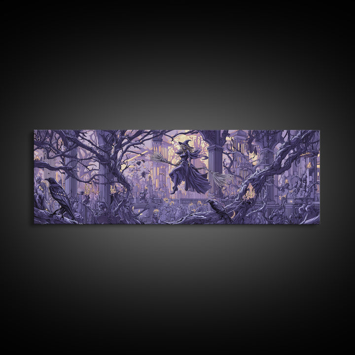The Cyberpunk Witch, Danse Macabre Art, Extra Wide Wall Art, Dark Fantasy Wall Art, Canvas Print, Halloween Wall Art