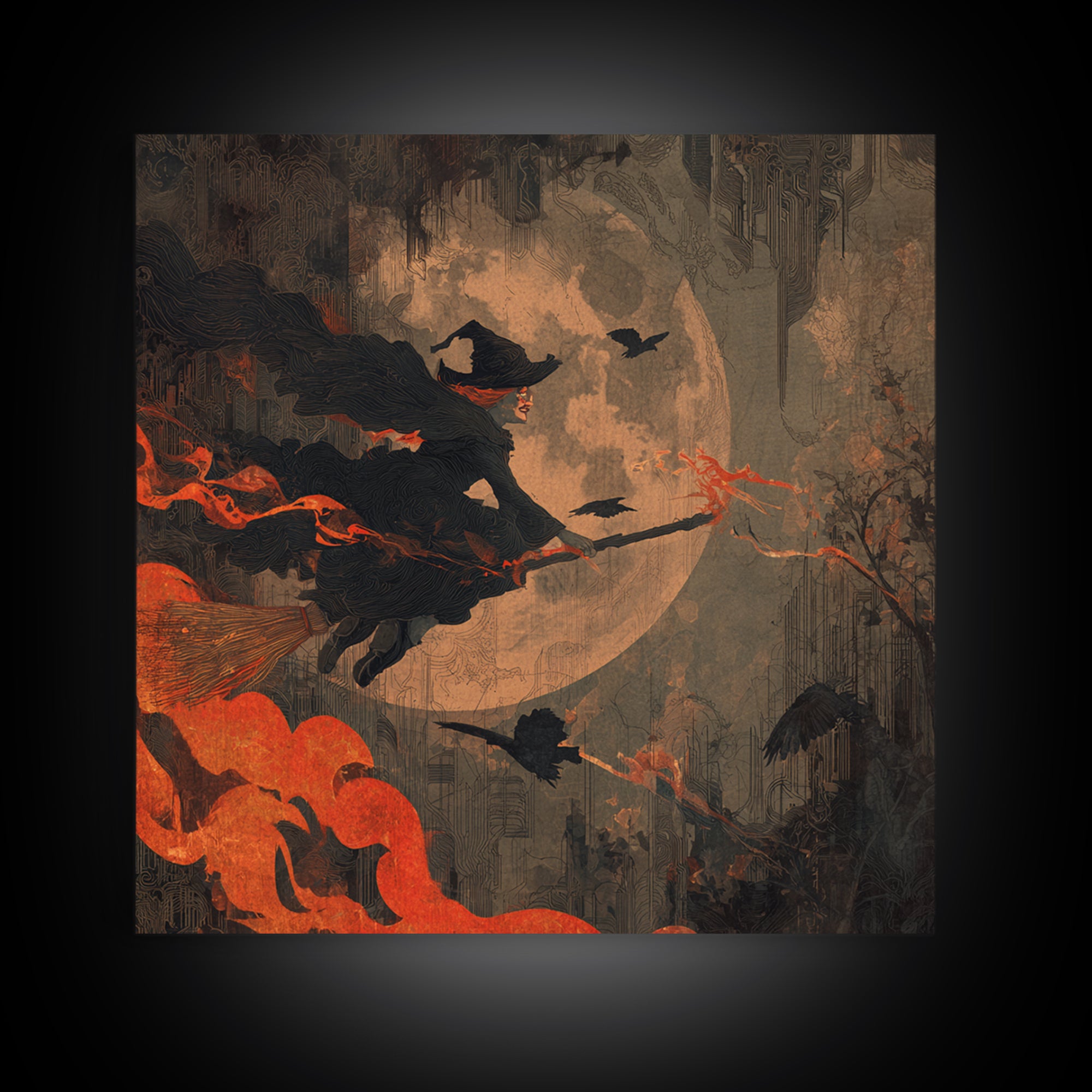 The Cyberpunk Witch, Symbolist Dream Art, Square Wall Art, Gothic Horror Wall Art, Canvas Print, Halloween Wall Art, Halloween Decor