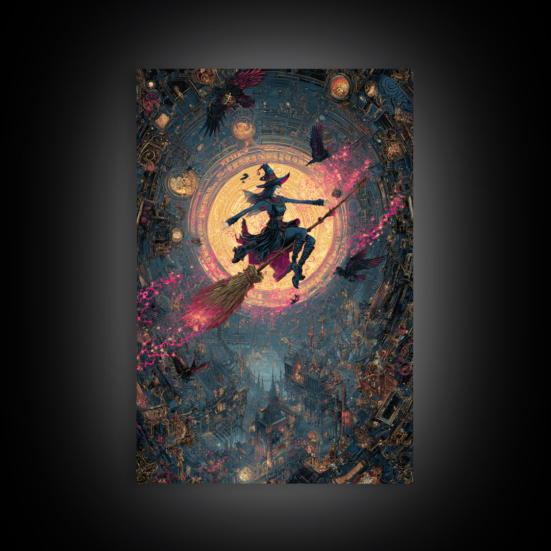 The Cyberpunk Witch, Ornate Symbolist Art, Vertical Wall Art, Macabre Wall Art, Framed Canvas Print, Halloween Wall Art