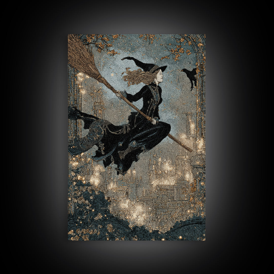 The Cyberpunk Witch, Symbolist Death Art, Vertical Wall Art, Dark Fantasy Wall Art, Framed Canvas Print, Halloween Wall Art
