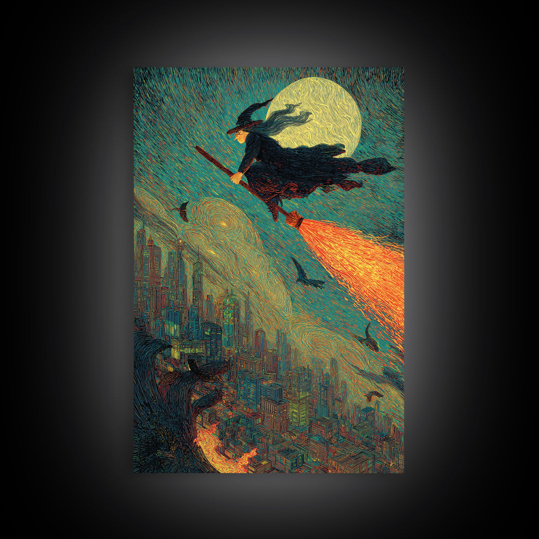 The Cyberpunk Witch, Expressionist Gothic Art, Vertical Wall Art, Gothic Horror Wall Art, Framed Canvas Print, Halloween Wall Art
