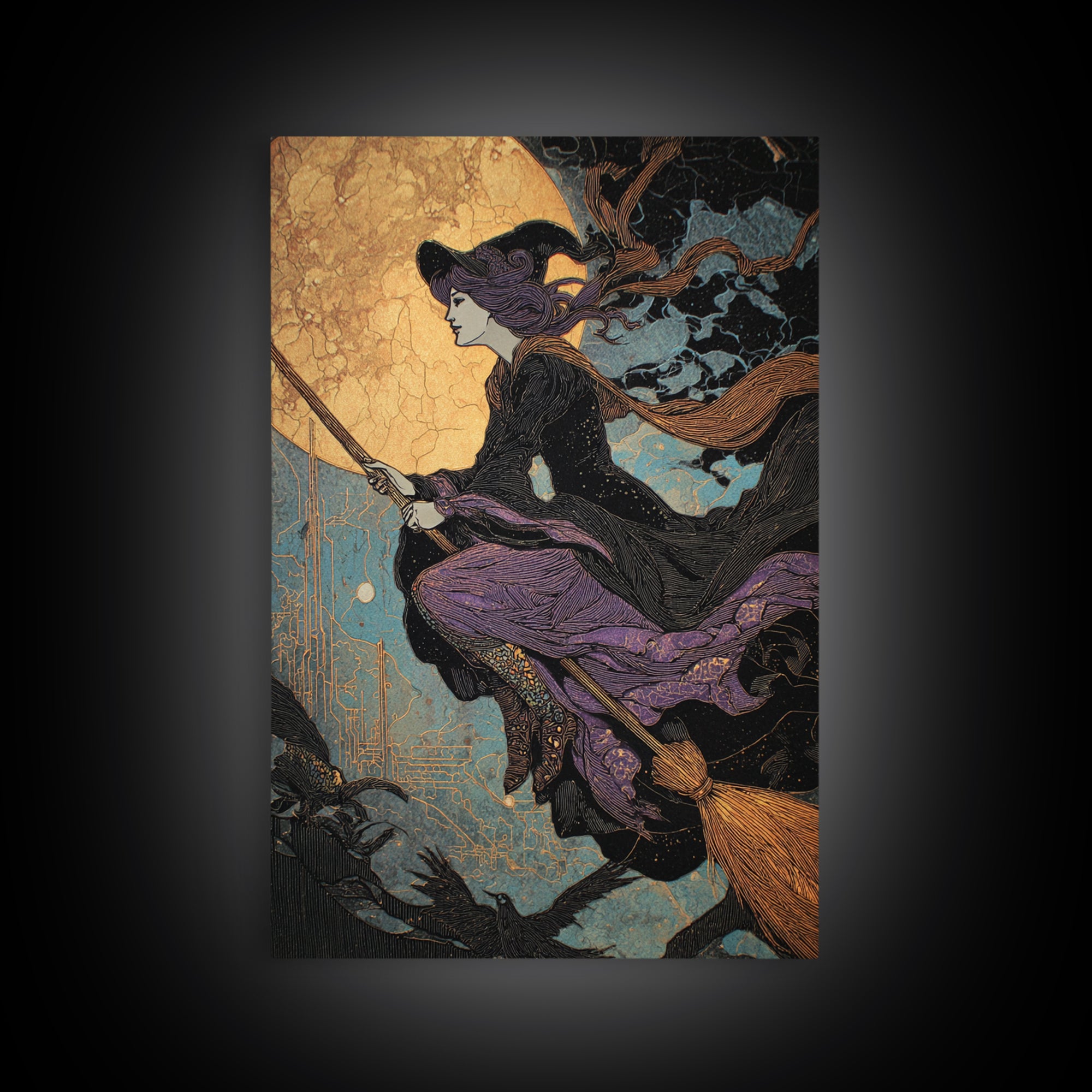 The Cyberpunk Witch, Stained Glass Gothic Art, Vertical Wall Art, Macabre Wall Art, Canvas Print, Halloween Wall Art, Halloween Decor