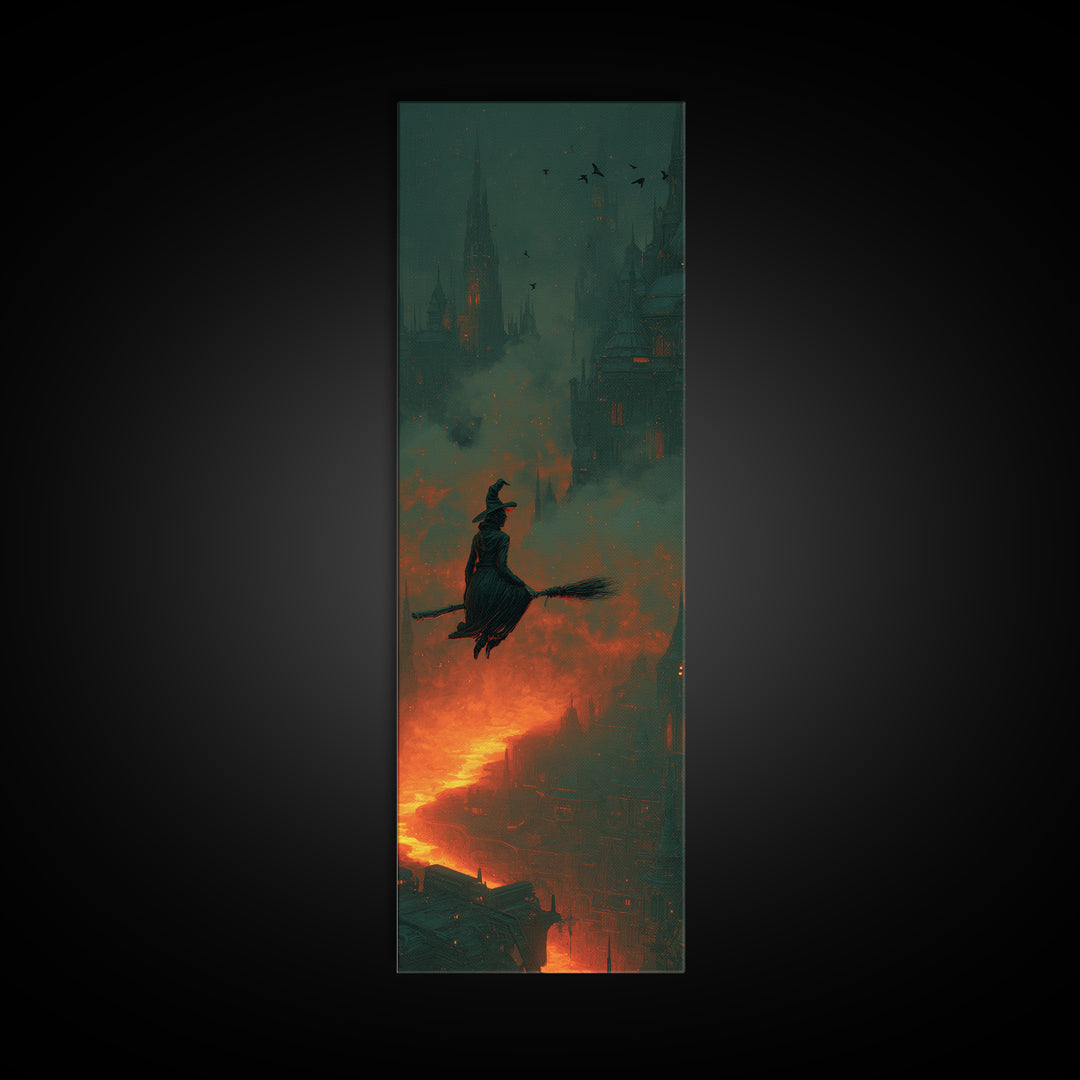 The Cyberpunk Witch, Surreal Apocalyptic Art, Tall Narrow Wall Art, Dark Halloween Decor, Framed Canvas Print, Halloween Wall Art