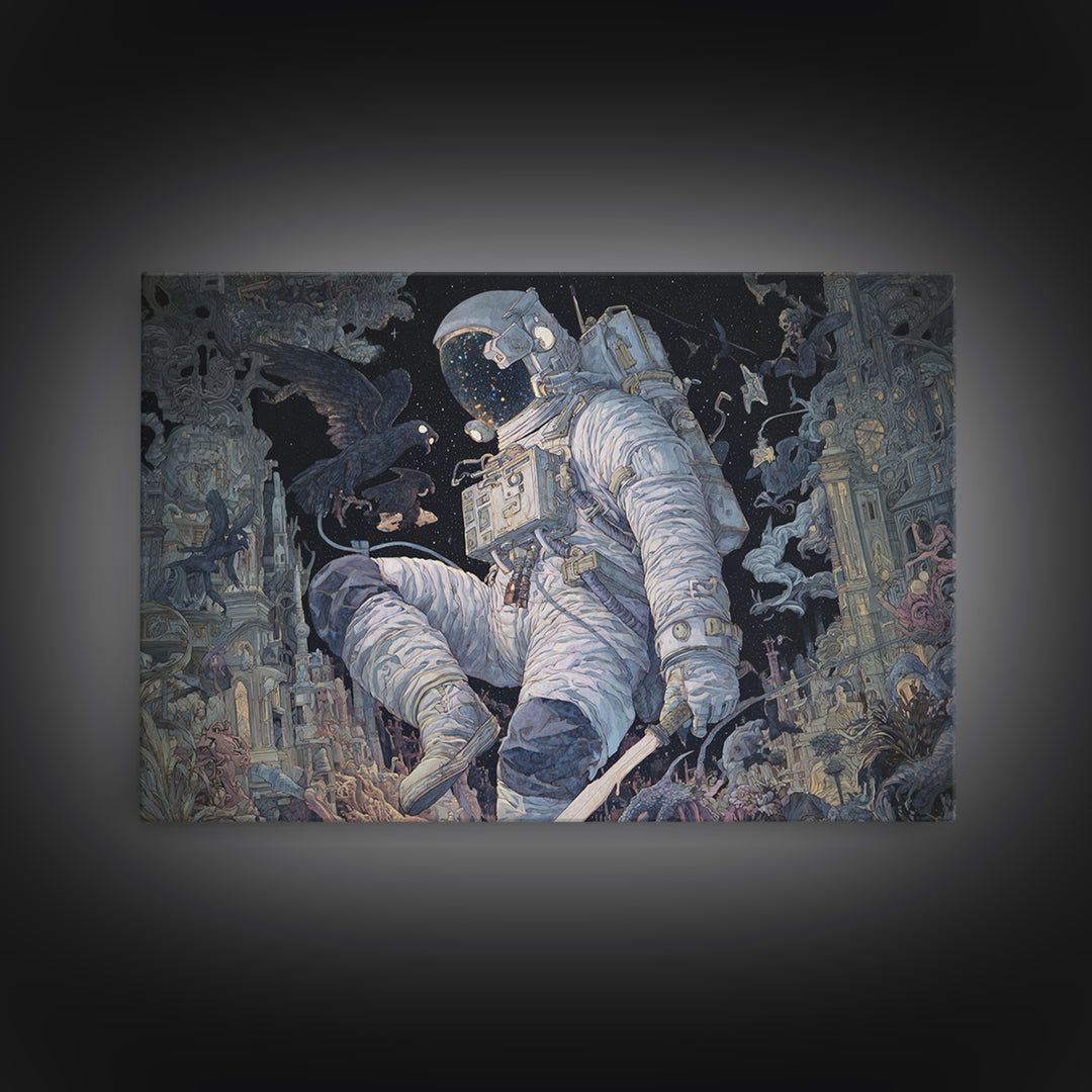 The Astronaut Ghost, Medieval Grotesque Art, Landscape Wall Art, Dark Halloween Decor, Canvas Print, Halloween Wall Art