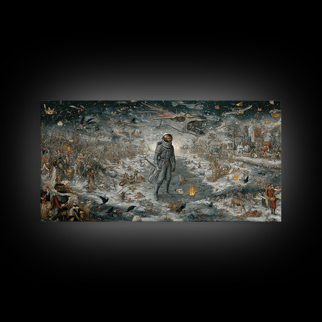 The Astronaut Ghost, Northern Renaissance Horror, Wide Panoramic Art, Dark Fantasy Wall Art, Canvas Print, Halloween Wall Art