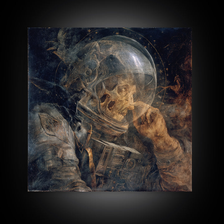 The Astronaut Ghost, Dark Renaissance Art, Square Wall Art, Dark Fantasy Wall Art, Framed Canvas Print, Halloween Wall Art