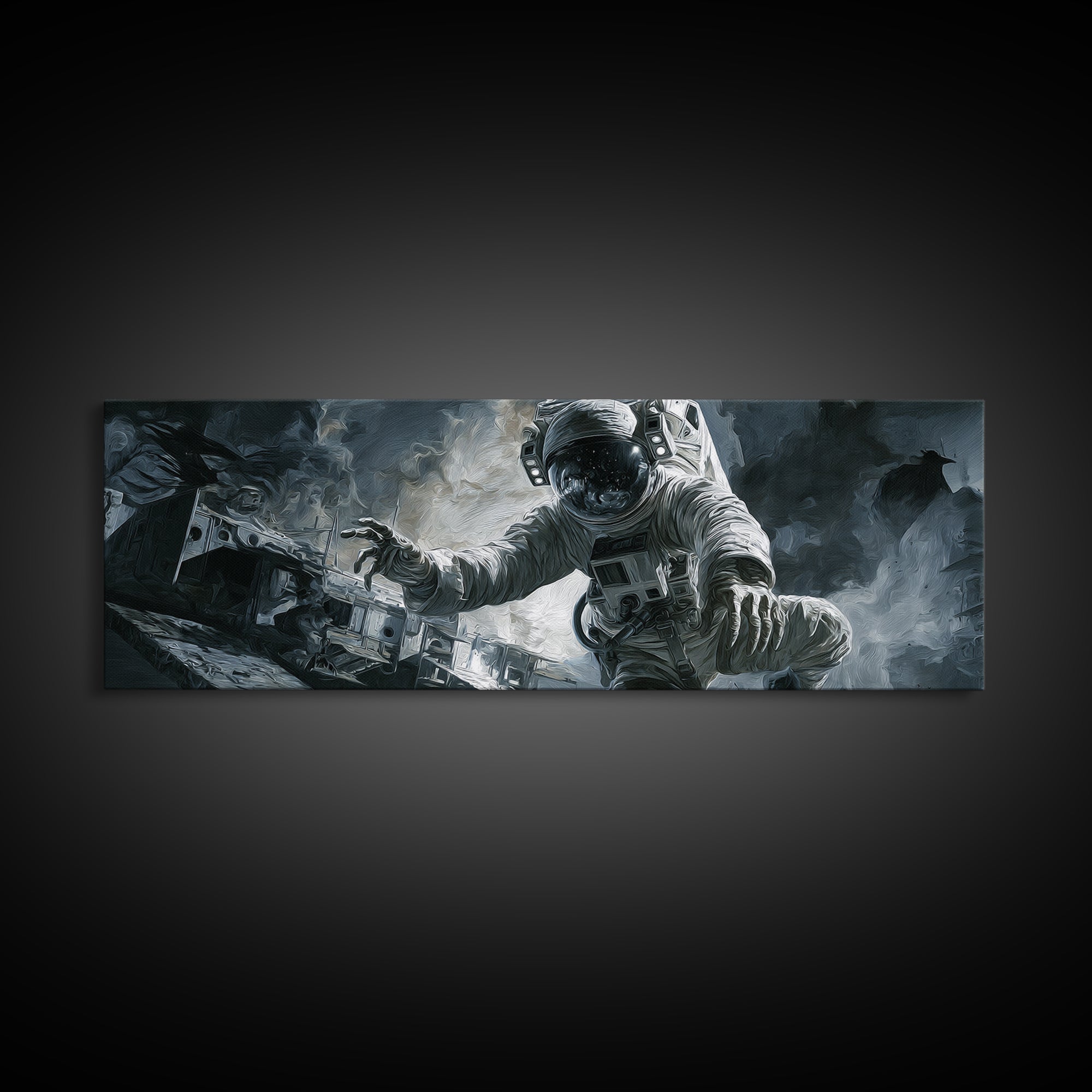 The Astronaut Ghost, Danse Macabre Art, Extra Wide Wall Art, Macabre Wall Art, Framed Canvas Print, Halloween Wall Art