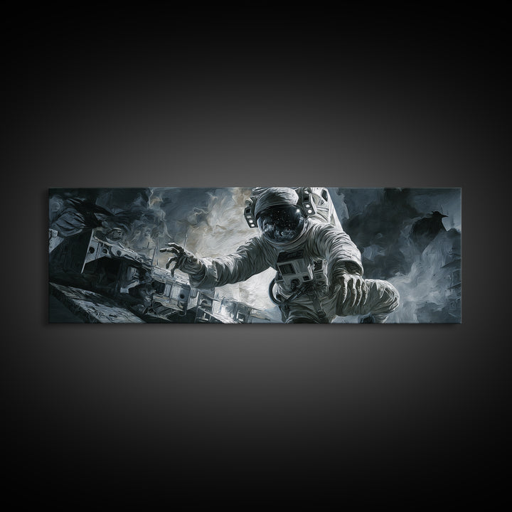 The Astronaut Ghost, Danse Macabre Art, Extra Wide Wall Art, Macabre Wall Art, Framed Canvas Print, Halloween Wall Art