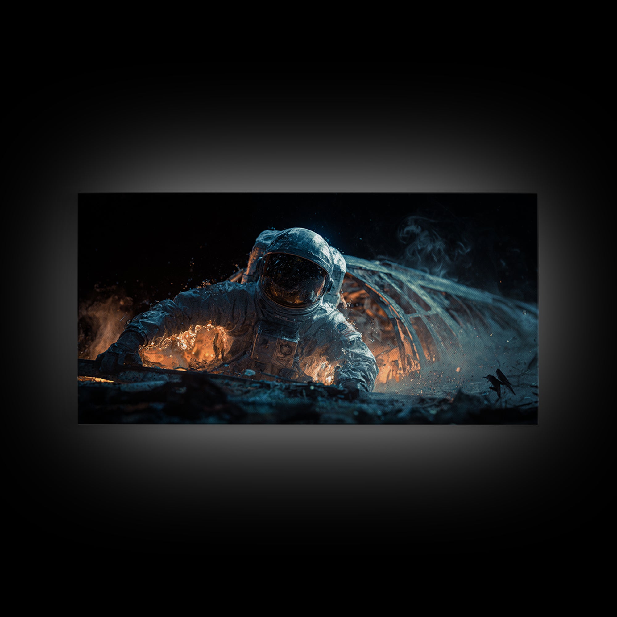 The Astronaut Ghost, Apocalyptic Romantic Art, Wide Panoramic Art, Dark Halloween Decor, Canvas Print, Halloween Wall Art