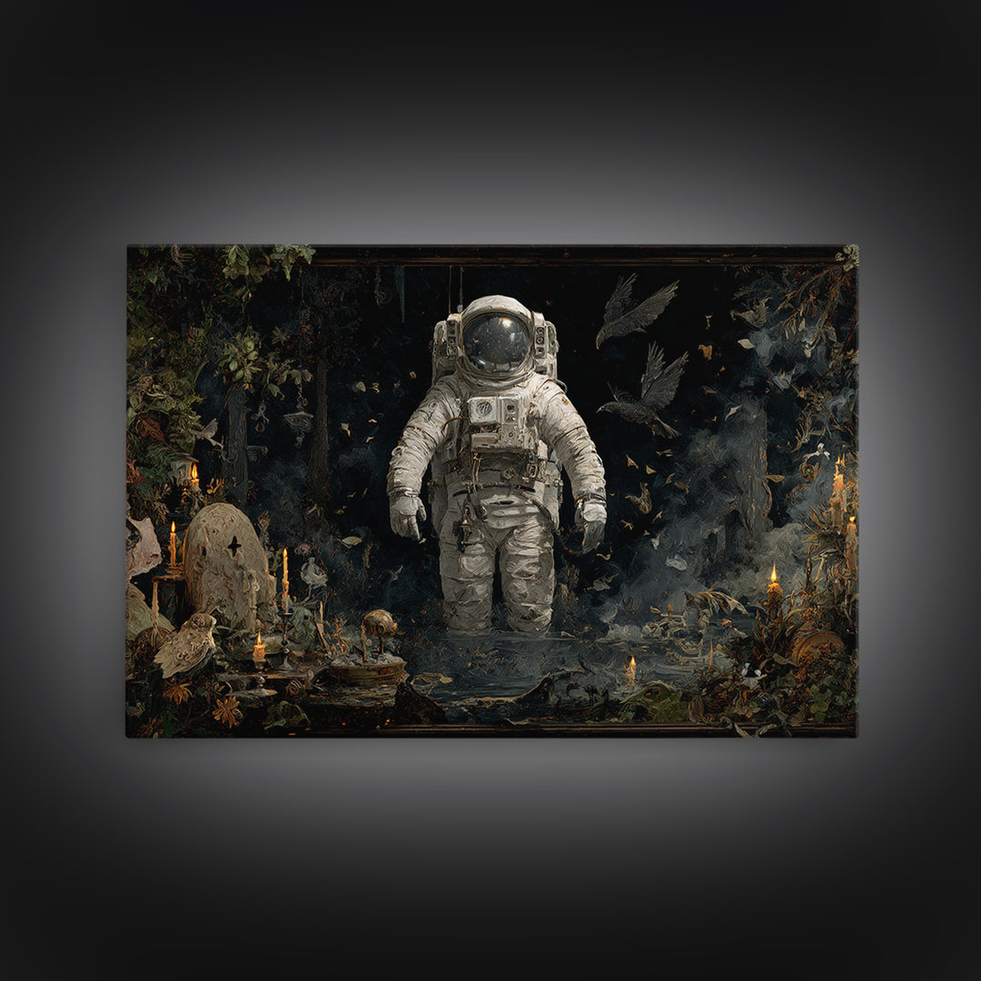 The Astronaut Ghost, Symbolist Gothic Landscape, Landscape Wall Art, Dark Halloween Decor, Framed Canvas Print, Halloween Wall Art