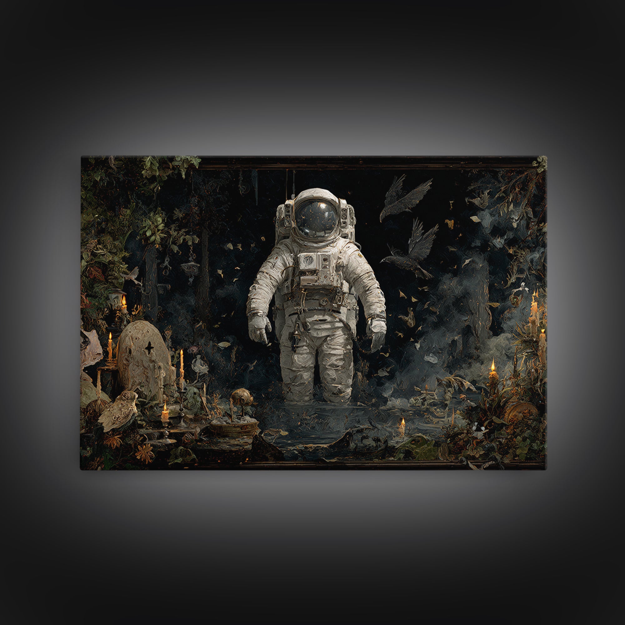 The Astronaut Ghost, Symbolist Gothic Landscape, Landscape Wall Art, Dark Halloween Decor, Framed Canvas Print, Halloween Wall Art