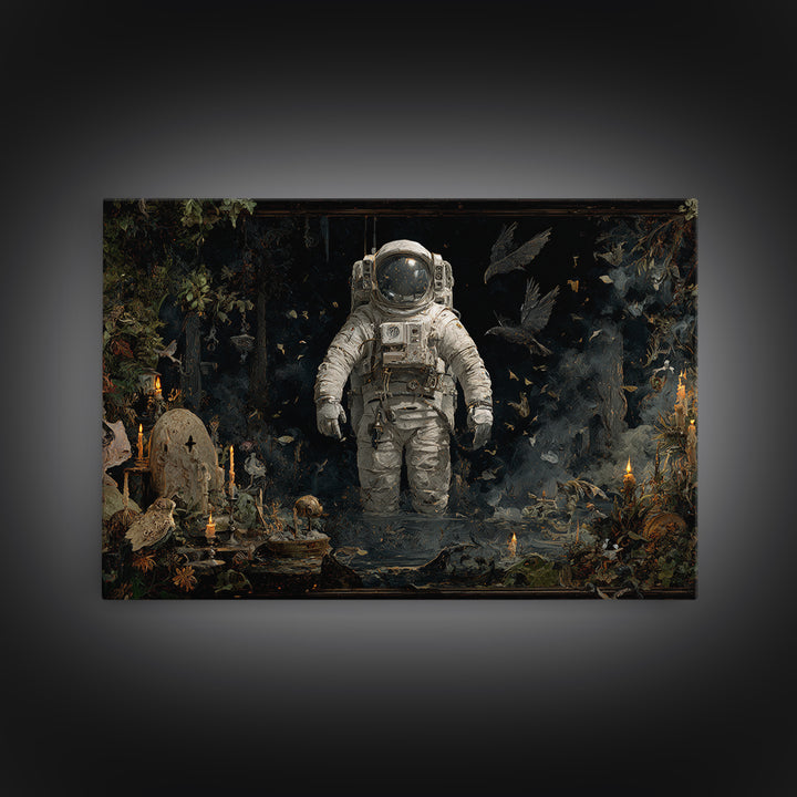 The Astronaut Ghost, Symbolist Gothic Landscape, Landscape Wall Art, Dark Halloween Decor, Framed Canvas Print, Halloween Wall Art