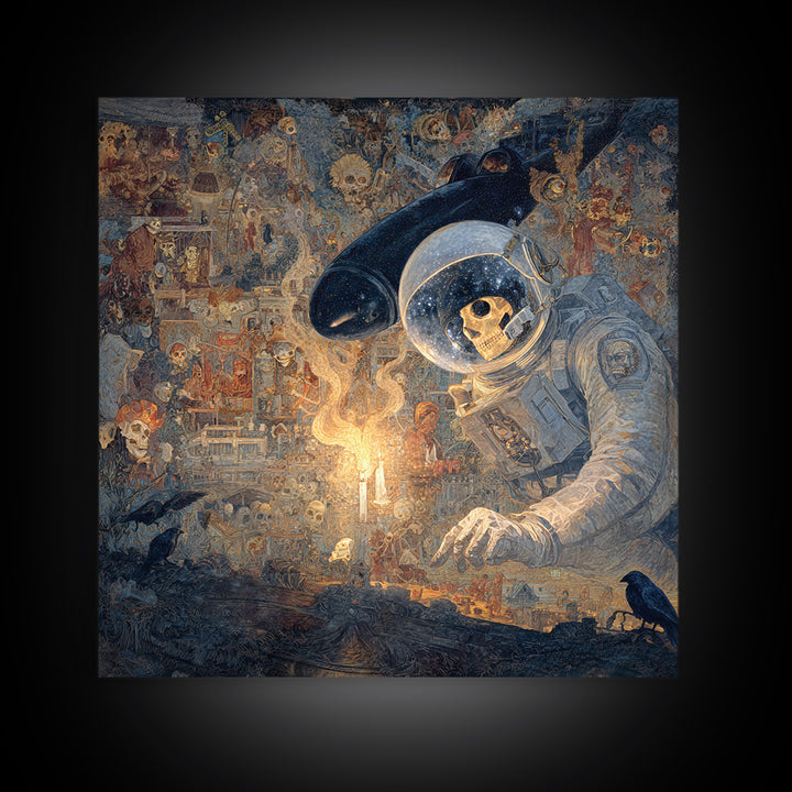 The Astronaut Ghost, Grotesque Carnival Art, Square Wall Art, Macabre Wall Art, Framed Canvas Print, Halloween Wall Art, Gothic Home Decor