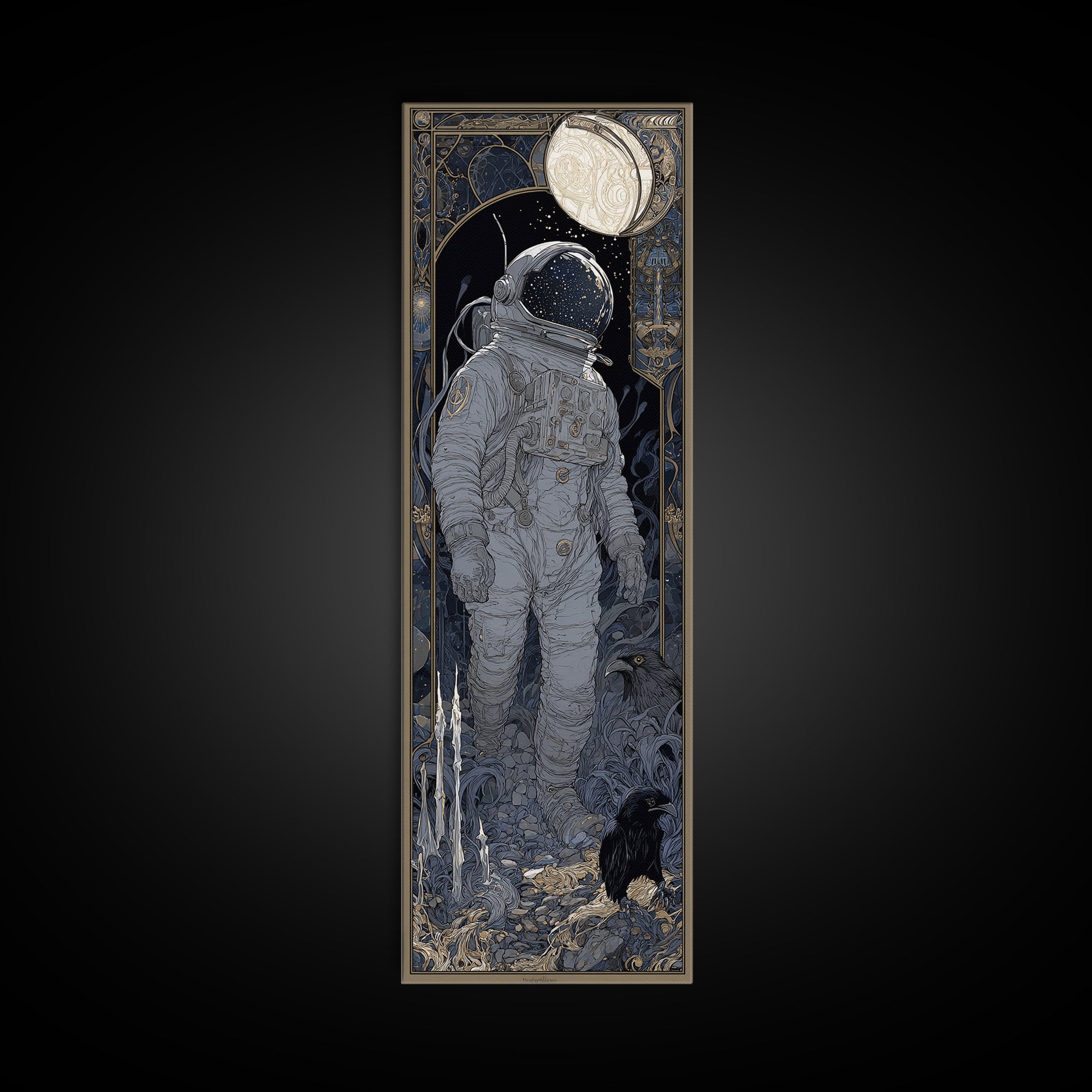 The Astronaut Ghost, Stained Glass Gothic Art, Tall Narrow Wall Art, Gothic Horror Wall Art, Framed Canvas Print, Halloween Wall Art