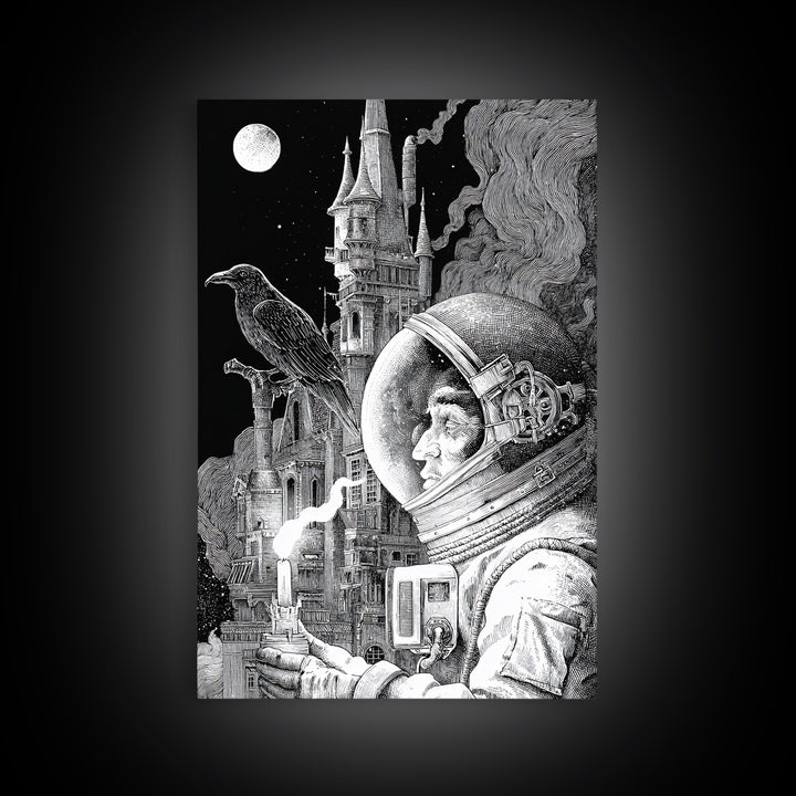 The Astronaut Ghost, Victorian Macabre Art, Vertical Wall Art, Dark Fantasy Wall Art, Canvas Print, Halloween Wall Art, Halloween Decor