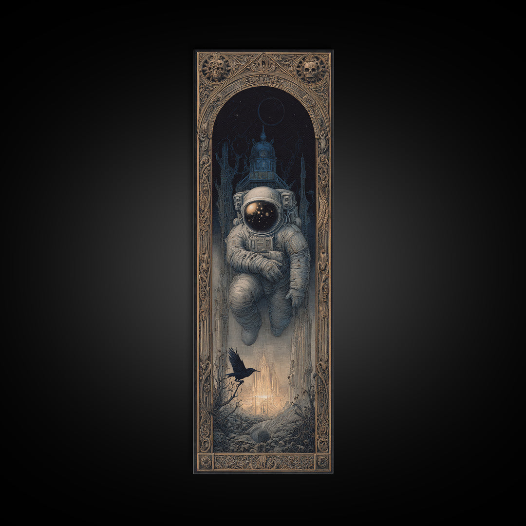 The Astronaut Ghost, Surreal Apocalyptic Art, Tall Narrow Wall Art, Gothic Horror Wall Art, Framed Canvas Print, Halloween Wall Art