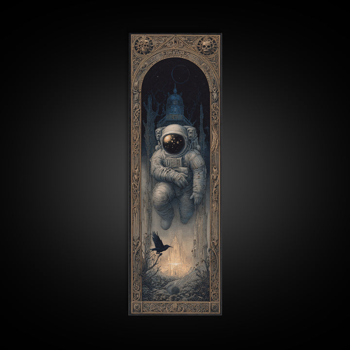 The Astronaut Ghost, Surreal Apocalyptic Art, Tall Narrow Wall Art, Gothic Horror Wall Art, Framed Canvas Print, Halloween Wall Art
