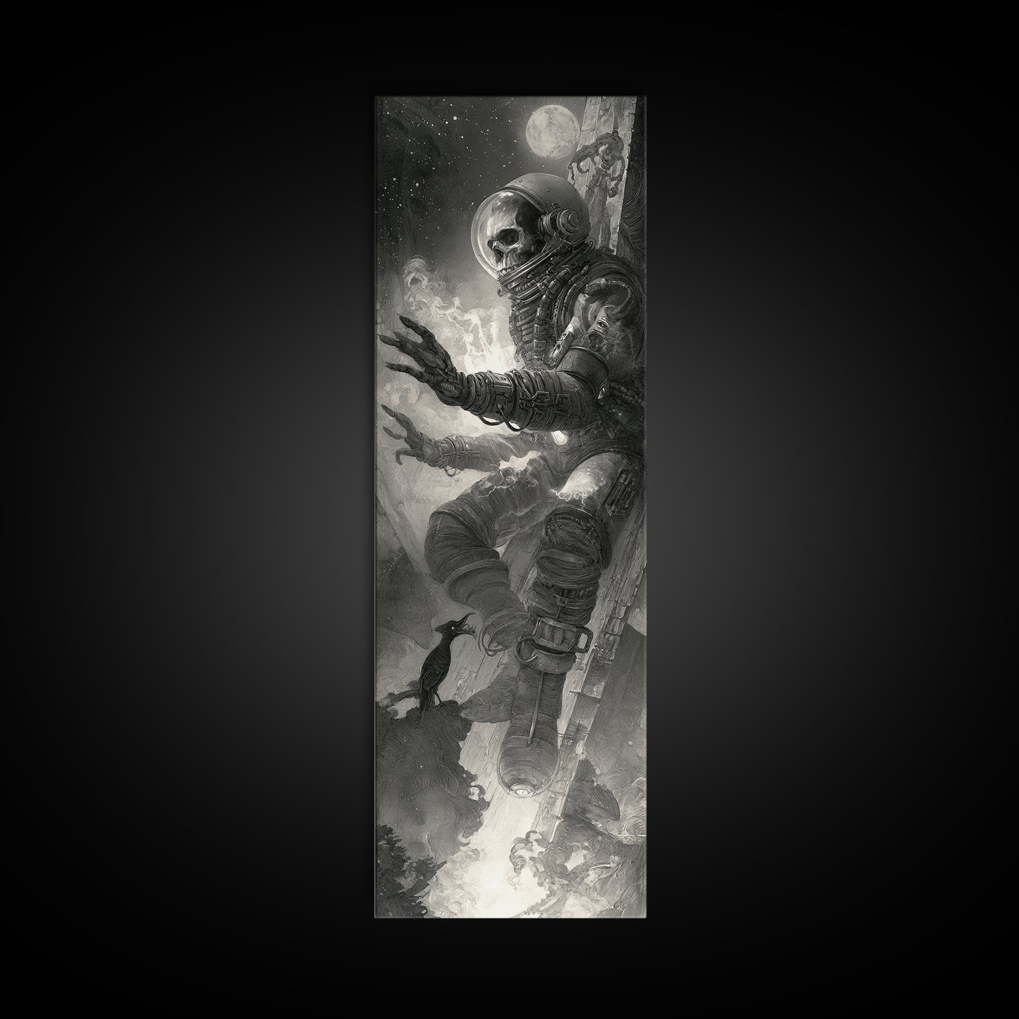 The Astronaut Ghost, Biomechanical Horror Art, Tall Narrow Wall Art, Gothic Horror Wall Art, Canvas Print, Halloween Wall Art