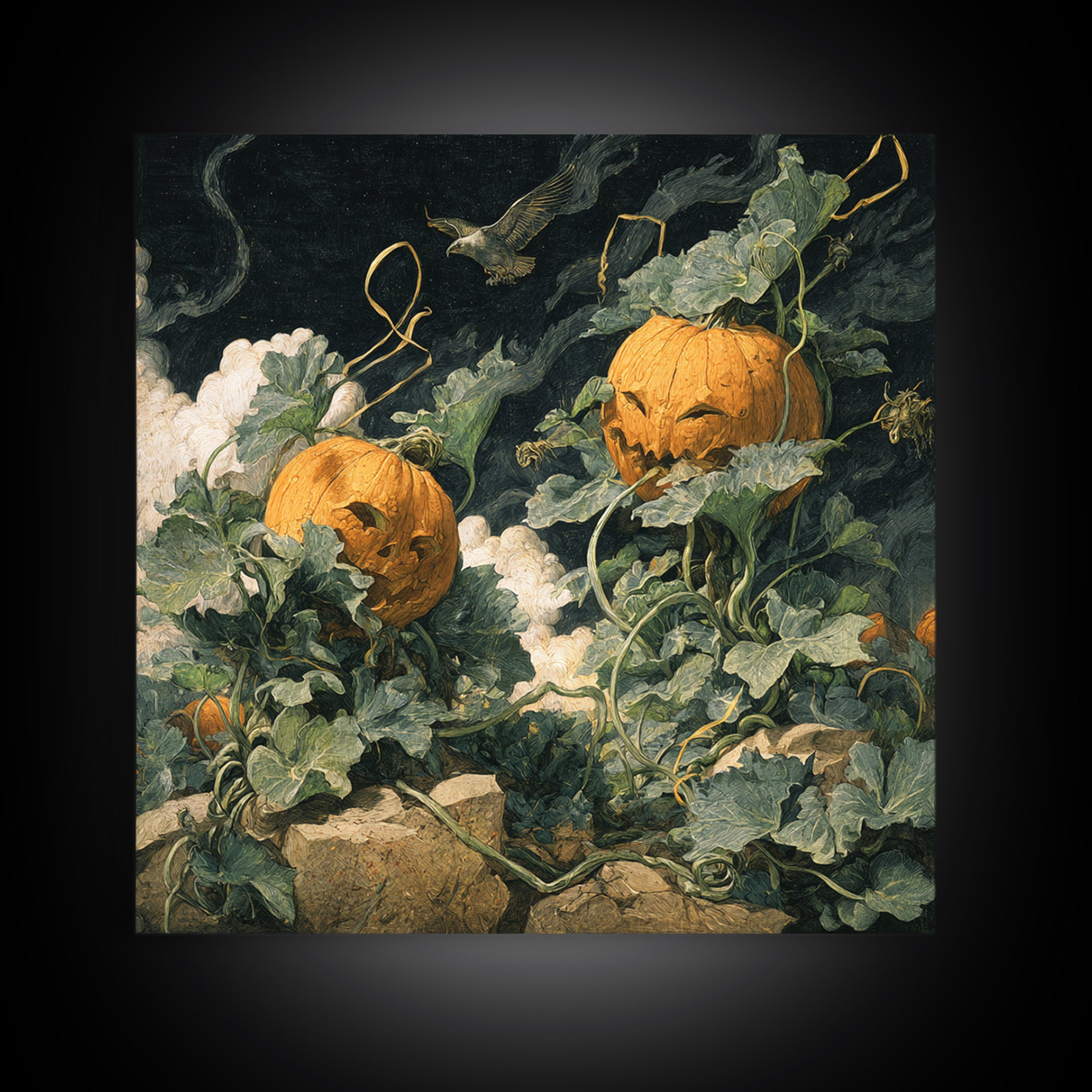 The Alien Pumpkin Patch, Danse Macabre Art, Square Wall Art, Gothic Horror Wall Art, Canvas Print, Halloween Wall Art