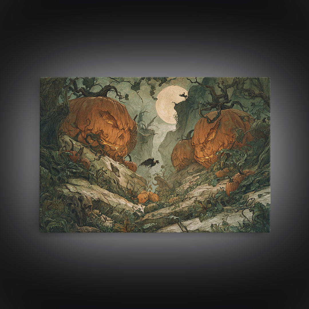 The Alien Pumpkin Patch, Baroque Witchcraft Art, Landscape Wall Art, Macabre Wall Art, Canvas Print, Halloween Wall Art