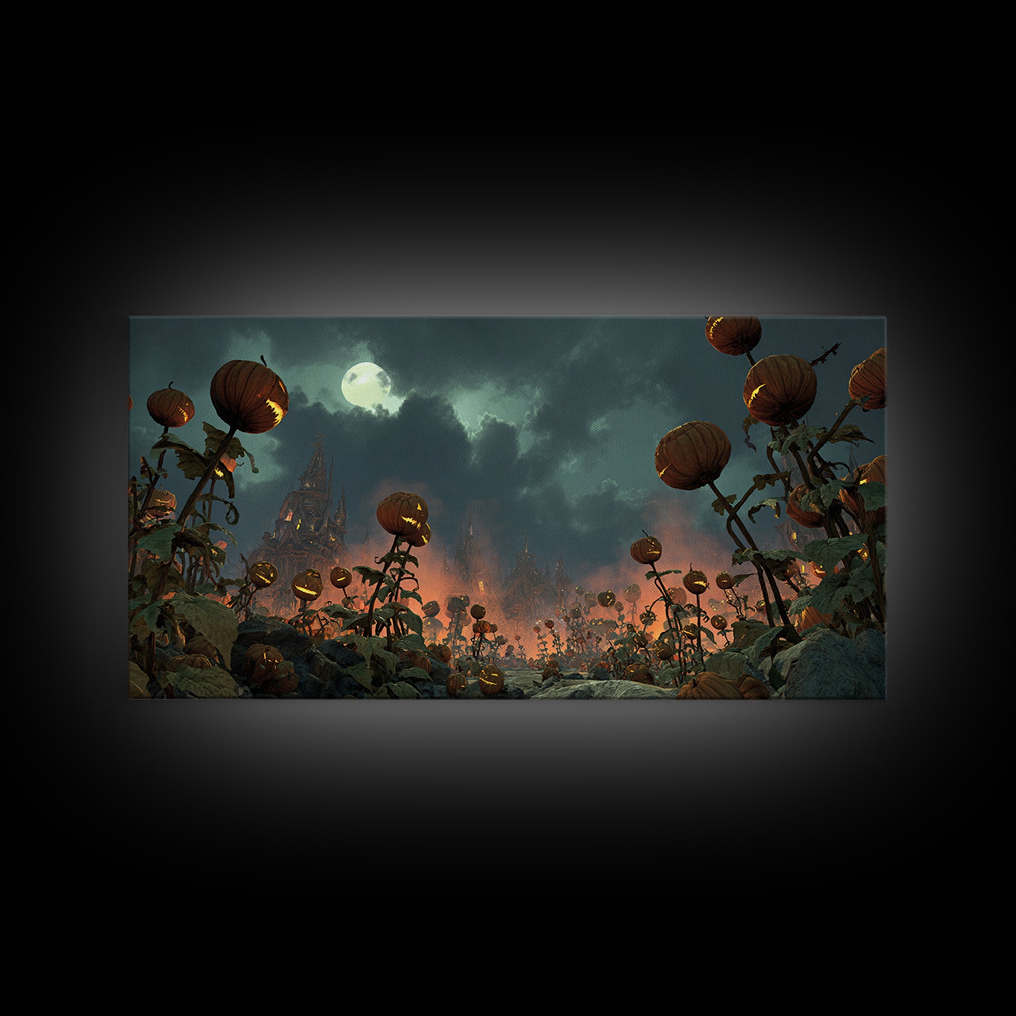 The Alien Pumpkin Patch, Apocalyptic Romantic Art, Wide Panoramic Art, Gothic Horror Wall Art, Canvas Print, Halloween Wall Art