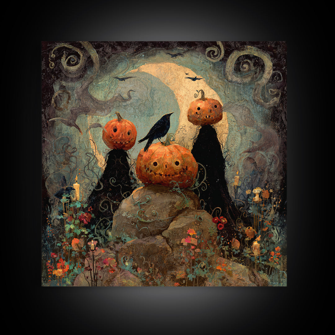 The Alien Pumpkin Patch, Symbolist Dream Art, Square Wall Art, Gothic Horror Wall Art, Canvas Print, Halloween Wall Art