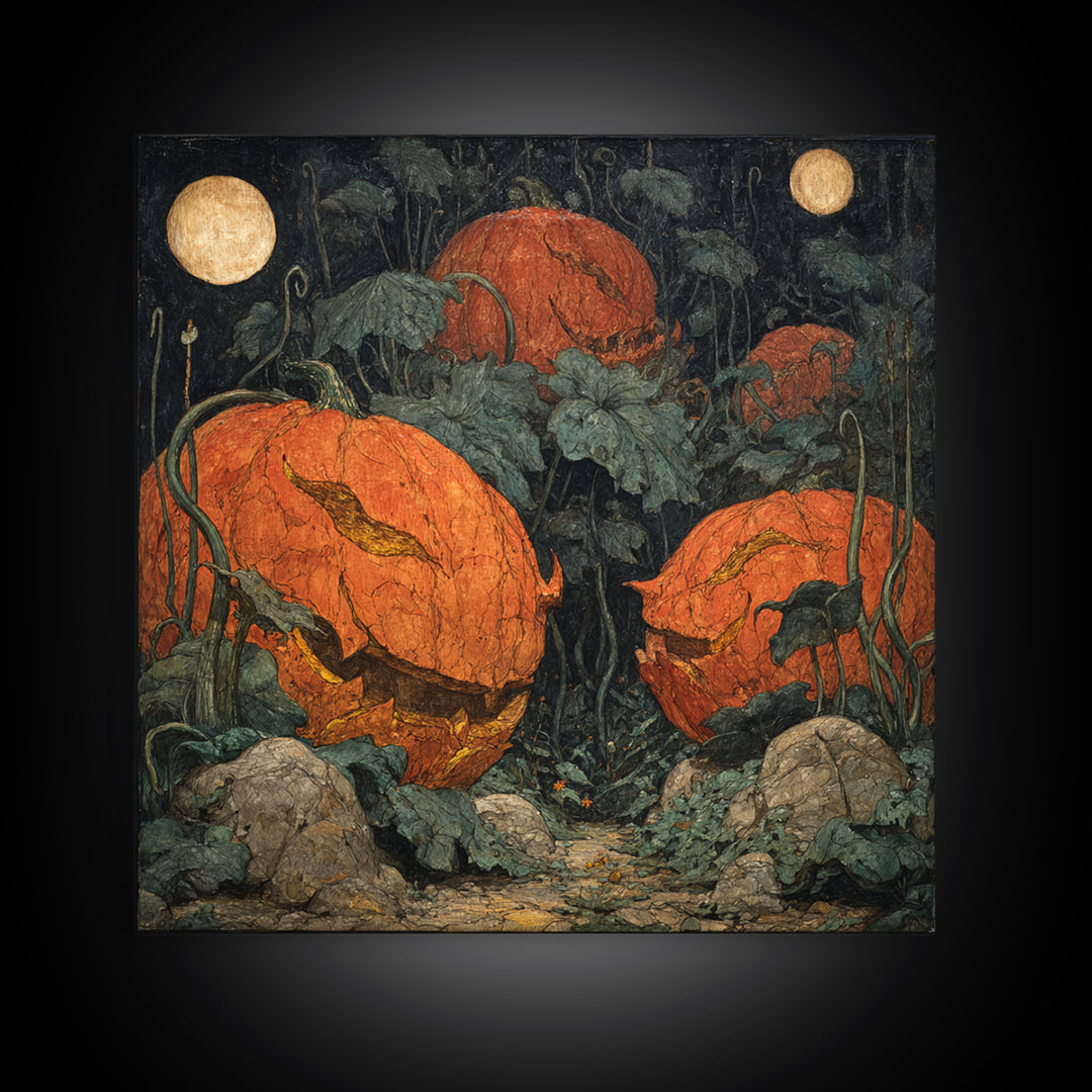 The Alien Pumpkin Patch, Dark Symbolist Art, Square Wall Art, Dark Halloween Decor, Canvas Print, Halloween Wall Art