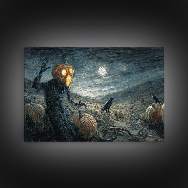 The Alien Pumpkin Patch, Expressionist Gothic Art, Landscape Wall Art, Dark Halloween Decor, Framed Canvas Print, Halloween Wall Art