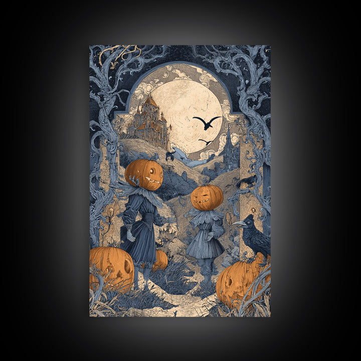 The Alien Pumpkin Patch, Victorian Macabre Art, Vertical Wall Art, Macabre Wall Art, Canvas Print, Halloween Wall Art, Gothic Home Decor