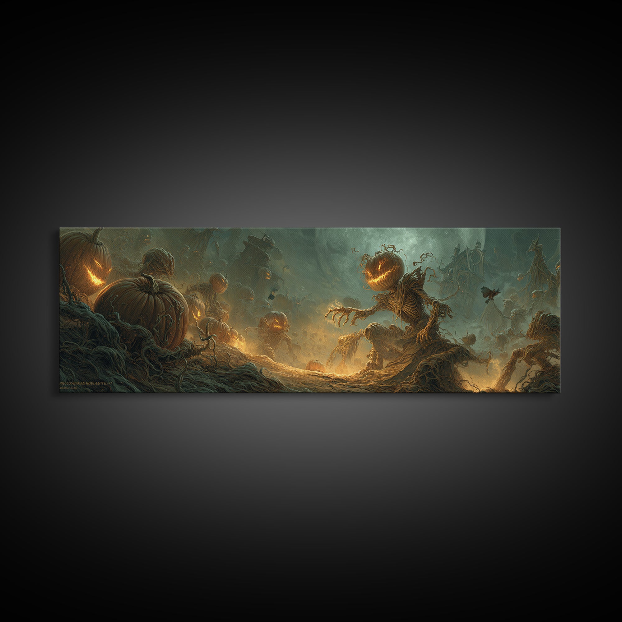The Alien Pumpkin Patch, Surreal Apocalyptic Art, Extra Wide Wall Art, Gothic Horror Wall Art, Canvas Print, Halloween Wall Art