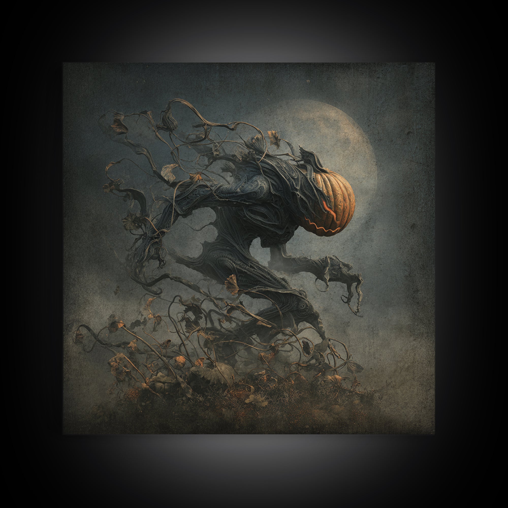 The Alien Pumpkin Patch, Biomechanical Horror Art, Square Wall Art, Dark Fantasy Wall Art, Framed Canvas Print, Halloween Wall Art