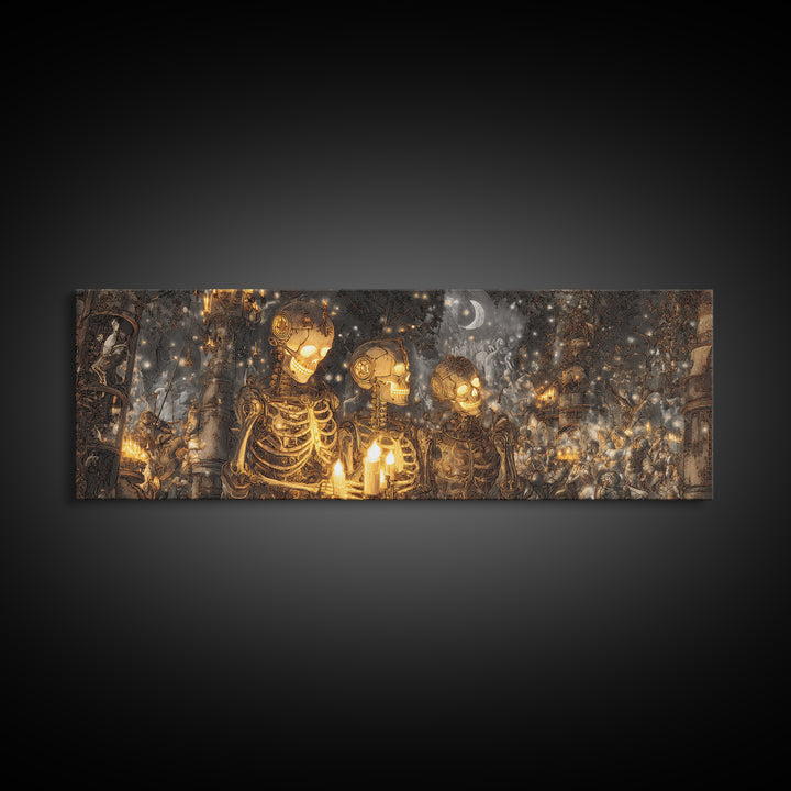 The Biomechanical Skeleton, Medieval Grotesque Art, Extra Wide Wall Art, Gothic Horror Wall Art, Framed Canvas Print