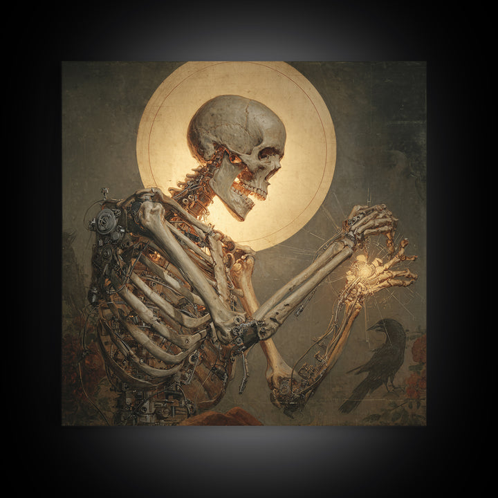 The Biomechanical Skeleton, Dark Renaissance Art, Square Wall Art, Dark Fantasy Wall Art, Framed Canvas Print, Halloween Wall Art