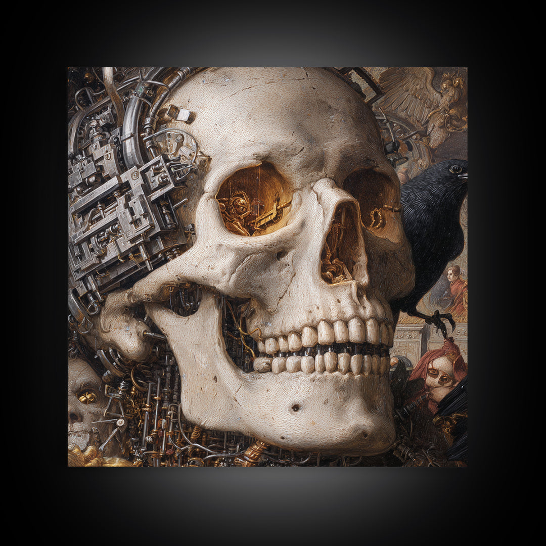 The Biomechanical Skeleton, Danse Macabre Art, Square Wall Art, Dark Halloween Decor, Canvas Print, Halloween Wall Art