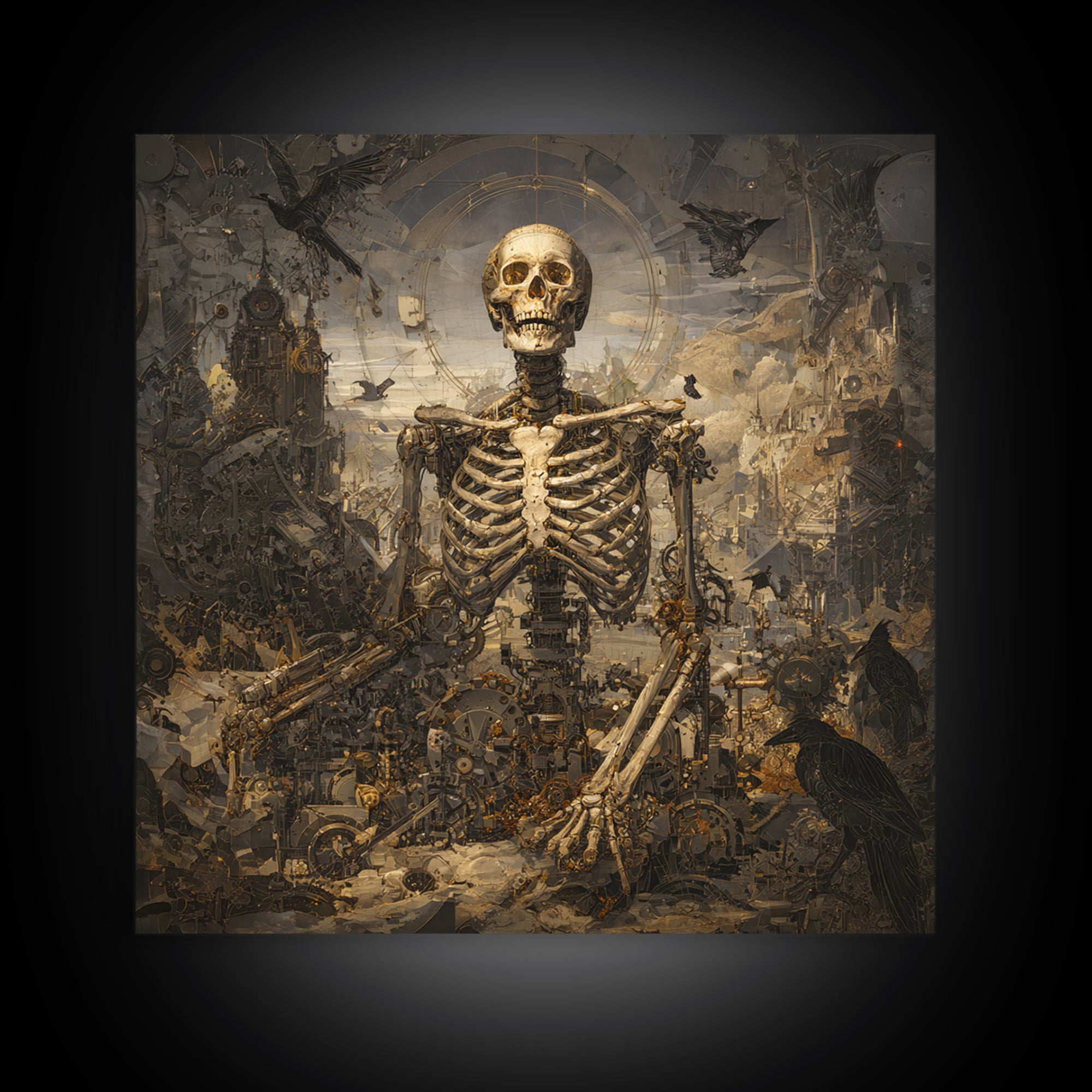 The Biomechanical Skeleton, Baroque Witchcraft Art, Square Wall Art, Dark Fantasy Wall Art, Framed Canvas Print, Halloween Wall Art