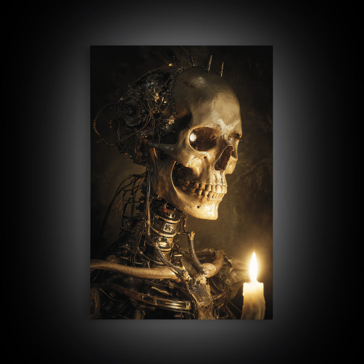 The Biomechanical Skeleton, Dark Romantic Horror Art, Vertical Wall Art, Dark Halloween Decor, Canvas Print, Halloween Wall Art
