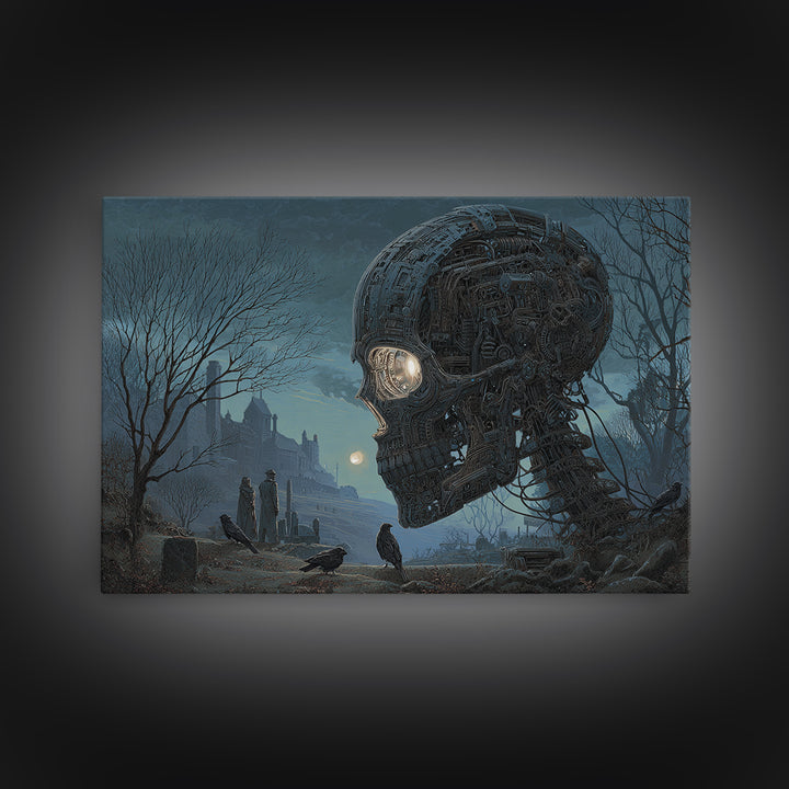 The Biomechanical Skeleton, Romantic Gothic Landscape, Landscape Wall Art, Macabre Wall Art, Canvas Print, Halloween Wall Art