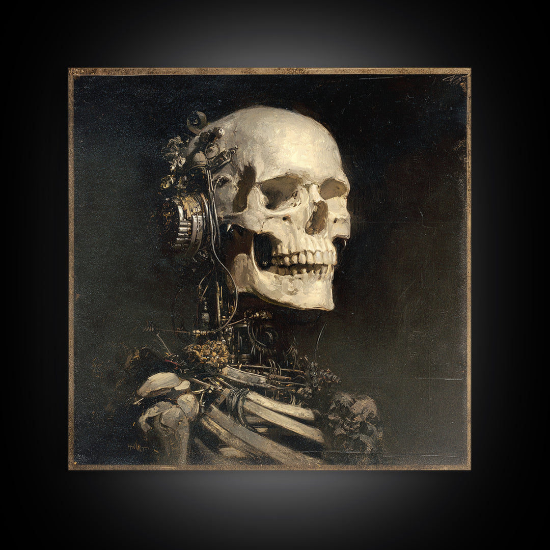 The Biomechanical Skeleton, Symbolist Dream Art, Square Wall Art, Gothic Horror Wall Art, Framed Canvas Print, Halloween Wall Art