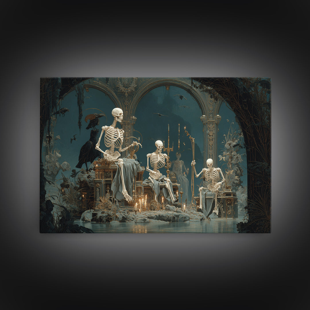 The Biomechanical Skeleton, Symbolist Gothic Landscape, Landscape Wall Art, Dark Fantasy Wall Art, Canvas Print, Halloween Wall Art