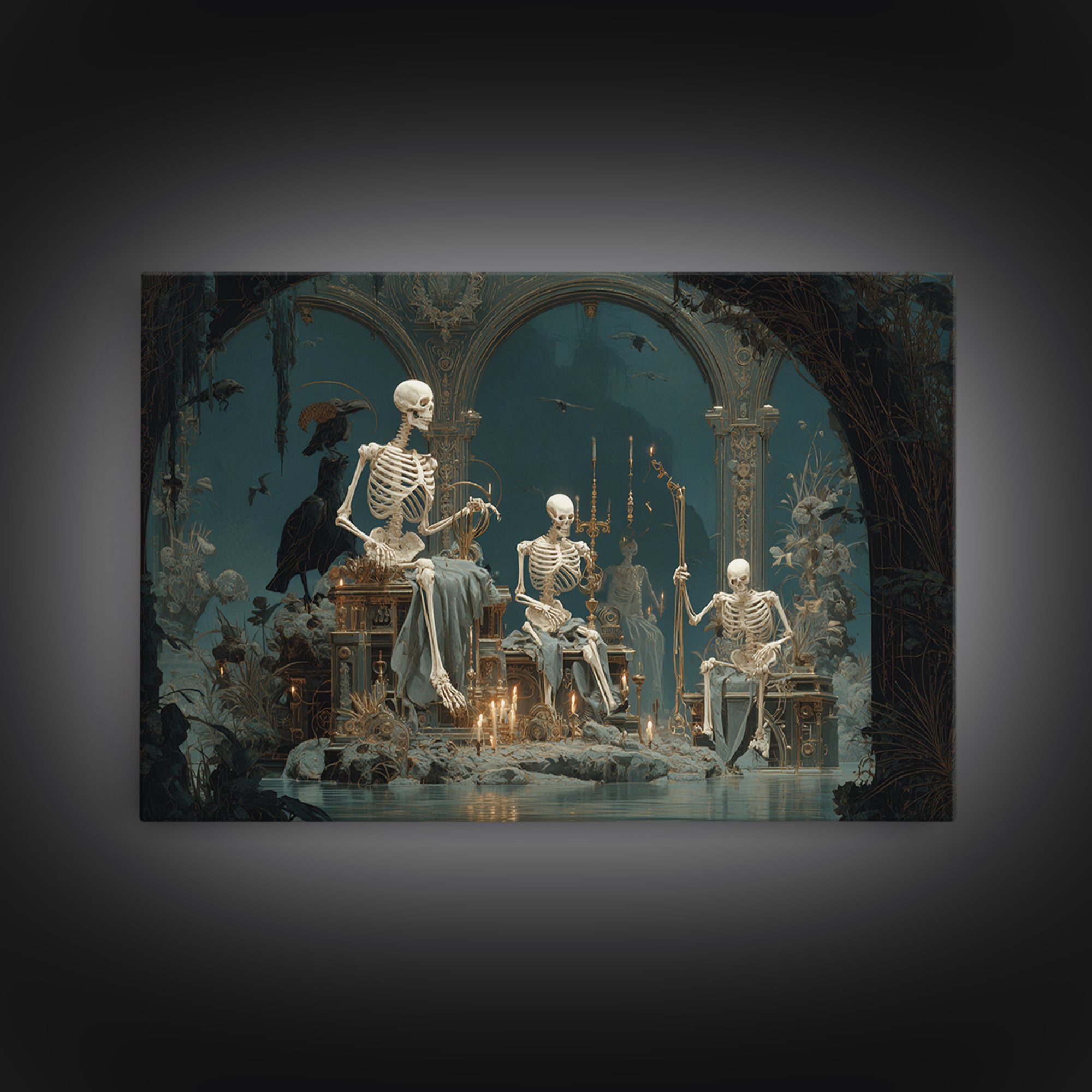 The Biomechanical Skeleton, Symbolist Gothic Landscape, Landscape Wall Art, Dark Fantasy Wall Art, Canvas Print, Halloween Wall Art