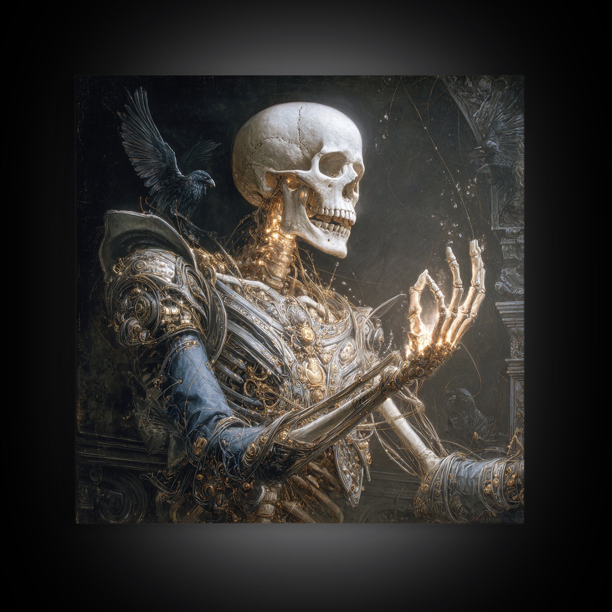 The Biomechanical Skeleton, Ornate Symbolist Art, Square Wall Art, Gothic Horror Wall Art, Framed Canvas Print, Halloween Wall Art