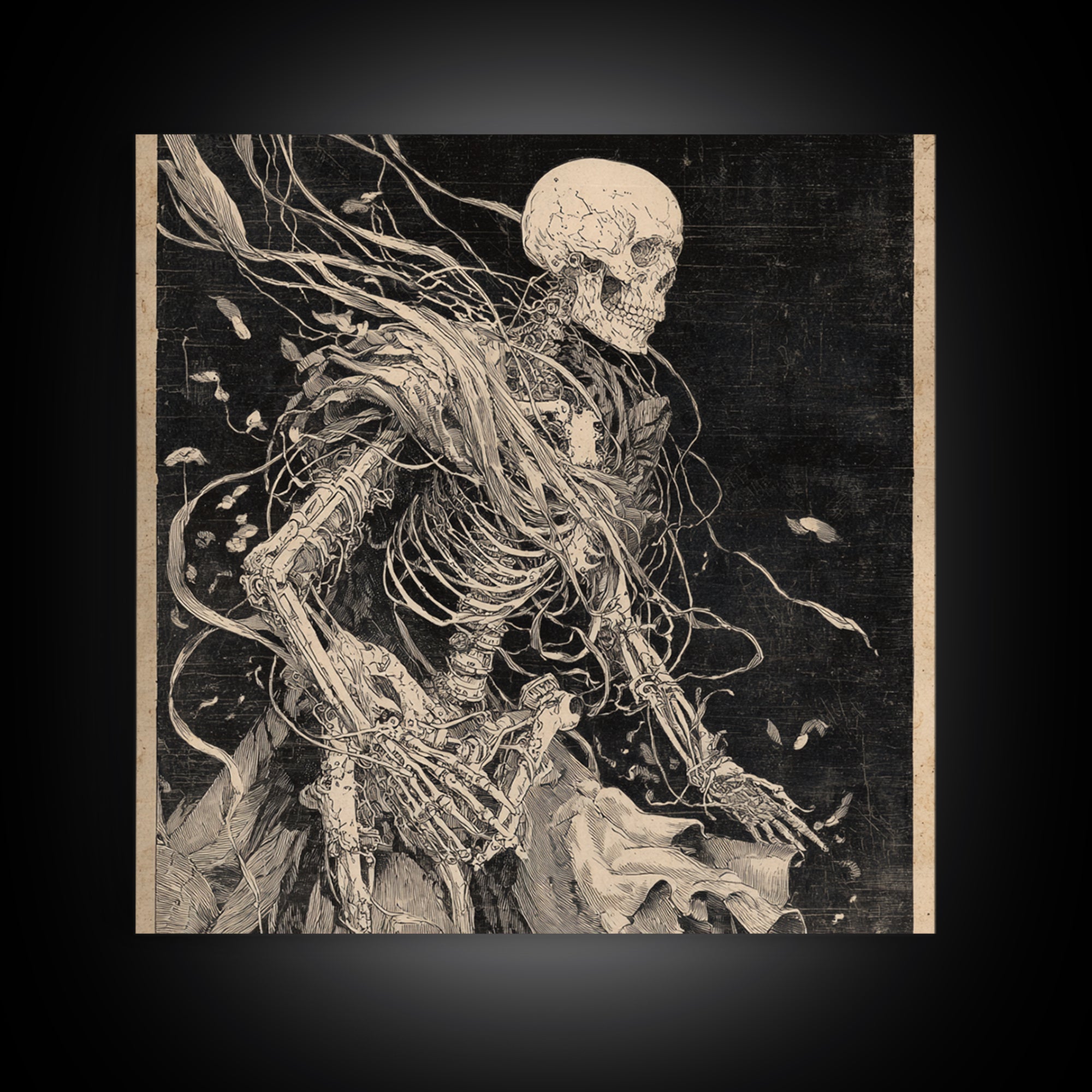 The Biomechanical Skeleton, Decadent Gothic Art, Square Wall Art, Macabre Wall Art, Canvas Print, Halloween Wall Art