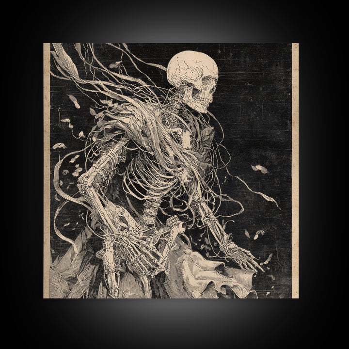 The Biomechanical Skeleton, Decadent Gothic Art, Square Wall Art, Macabre Wall Art, Canvas Print, Halloween Wall Art
