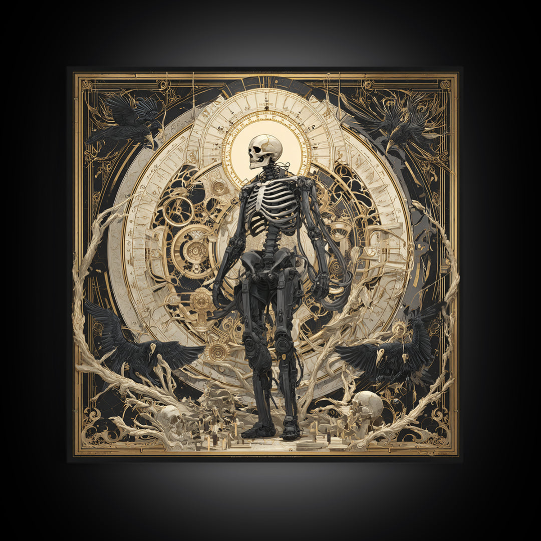 The Biomechanical Skeleton, Dark Symbolist Art, Square Wall Art, Dark Fantasy Wall Art, Canvas Print, Halloween Wall Art