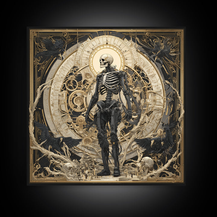 The Biomechanical Skeleton, Dark Symbolist Art, Square Wall Art, Dark Fantasy Wall Art, Canvas Print, Halloween Wall Art