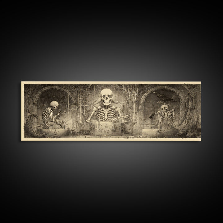 The Biomechanical Skeleton, Expressionist Nightmare Art, Extra Wide Wall Art, Dark Fantasy Wall Art, Framed Canvas Print, Halloween Wall Art